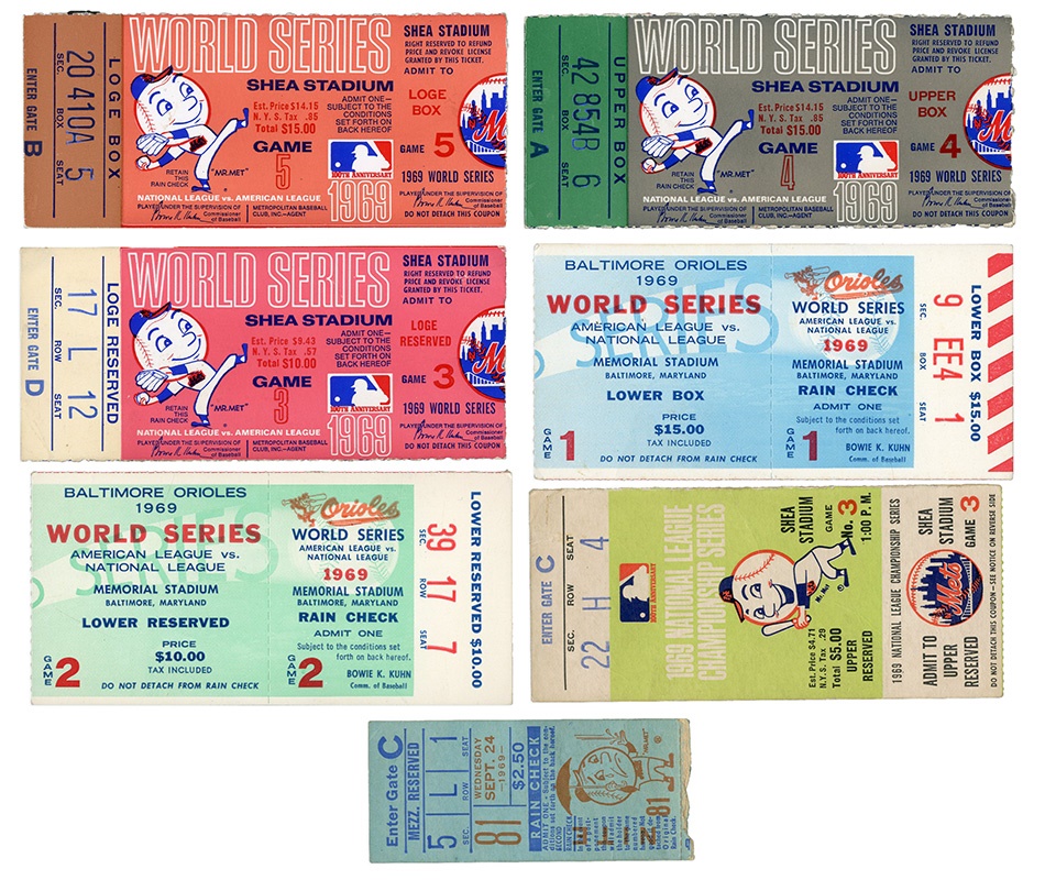 Tickets, Publications & Pins - 1969 NY Mets Complete Ticket Set (7)