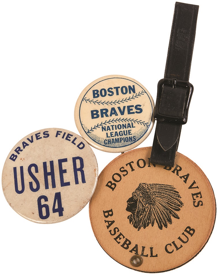 Boston Sports - Circa 1948 Billy Southworth Luggage Tag & Boston Braves Ushers Badge (3)