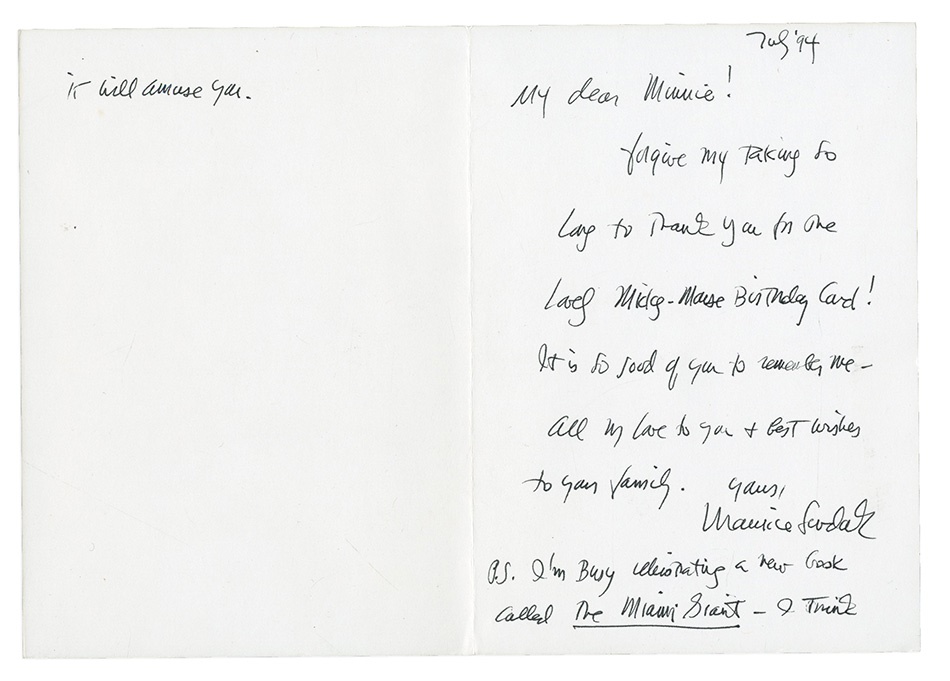 - 1994 Maurice Sendak "Where The Wild Things Are" Signed Letter & Envelope