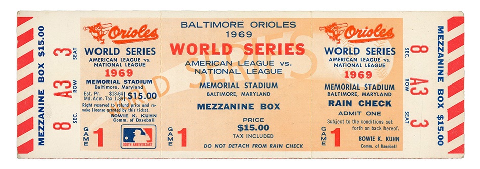 - High Grade 1969 World Series Opening Game Unused Ticket