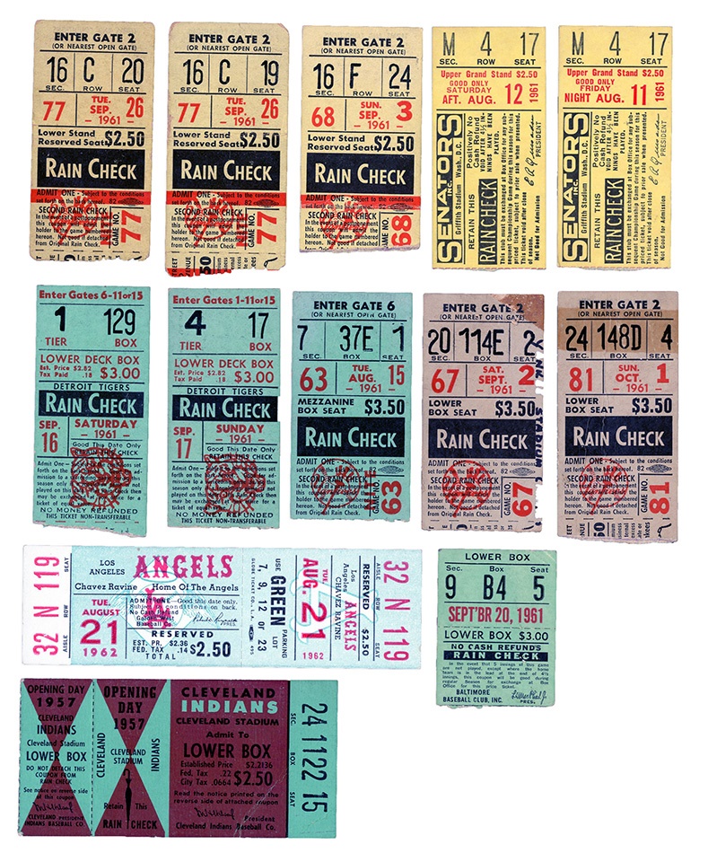 Tickets, Publications & Pins - 1961 Home Run Tickets Including Maris #60, #61 and More (32)