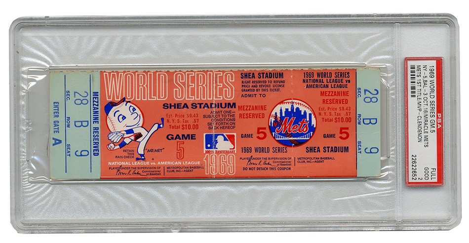 Tickets, Publications & Pins - 1969 New York Mets Game 5 World Series Full Ticket
