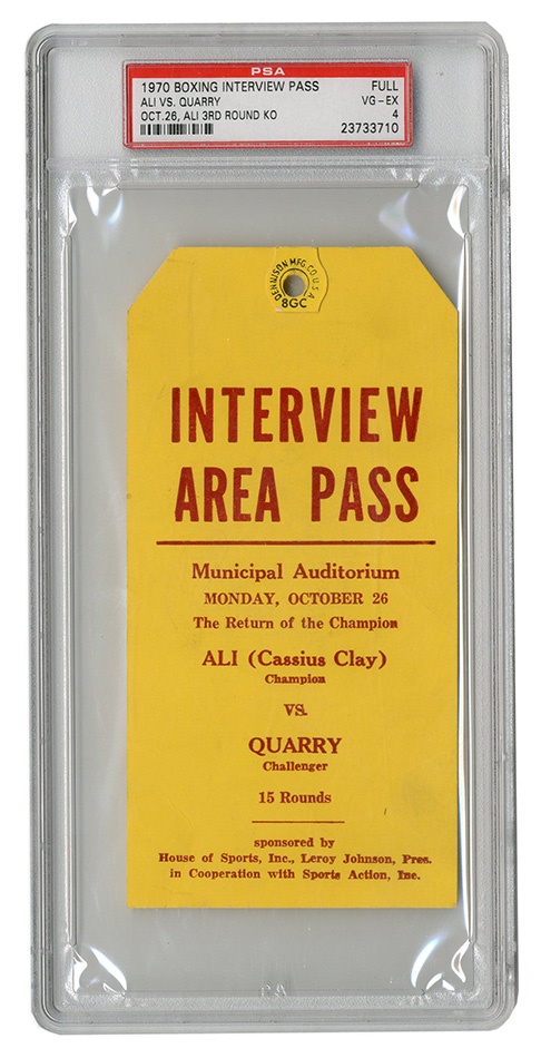 - 1970 Muhammad Ali vs. Jerry Quarry Interview Pass
