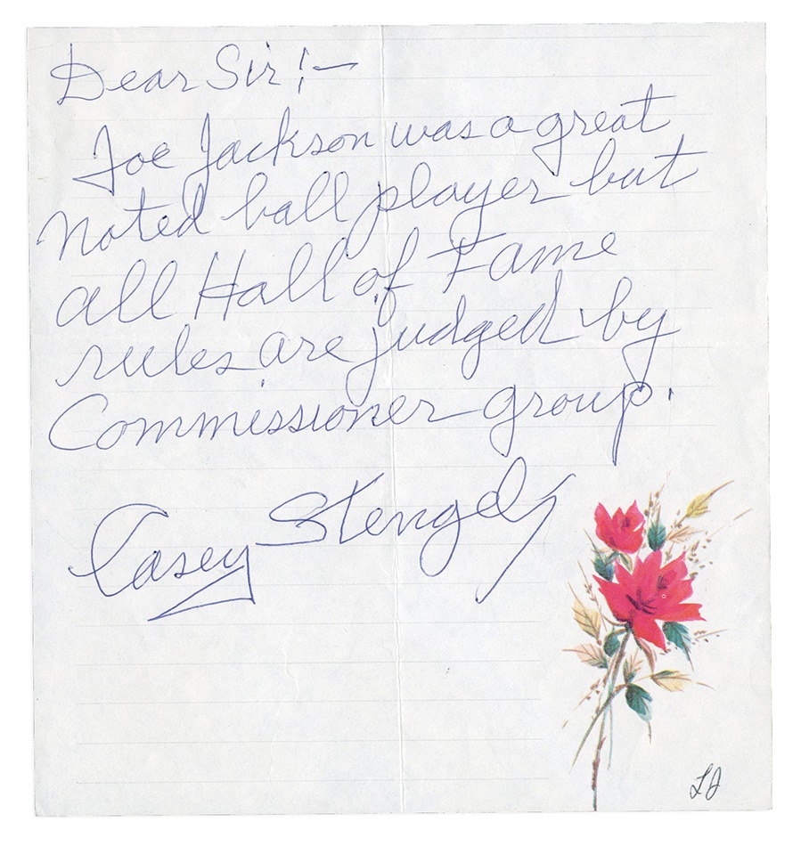 - Casey Stengel Signed Letter with Joe Jackson Content