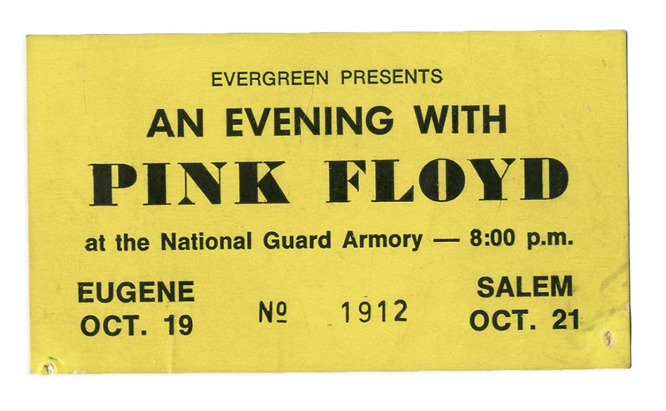 - 1971 Pink Floyd Eugene, Oregon Full Ticket