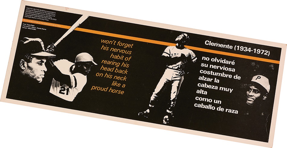 Clemente and Pittsburgh Pirates - 1978 Roberto Clemente Rare Bus Sign