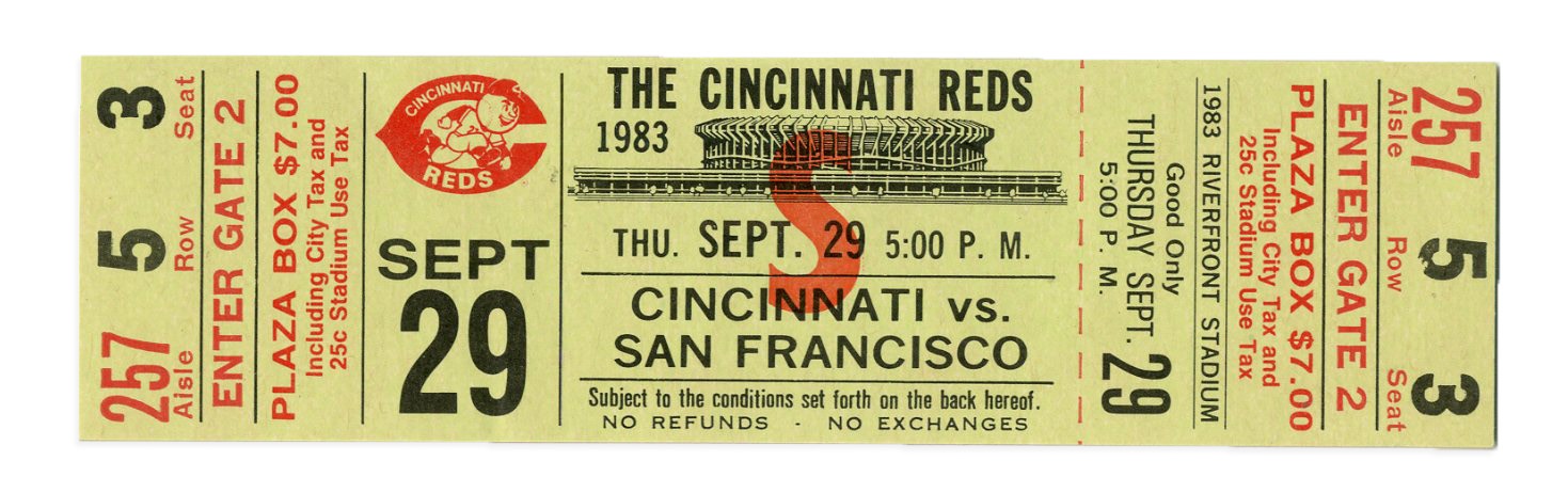 Tickets, Publications & Pins - 1983 Johnny Bench Last Game Full Ticket