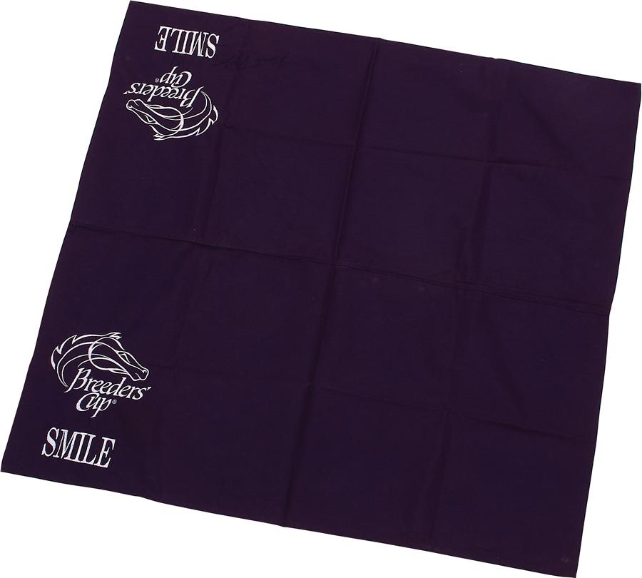 Horse Racing - Smile Winning 1986 Breeders' Cup Exercise Saddle Cloth Autographed by Jacinto Vasquez