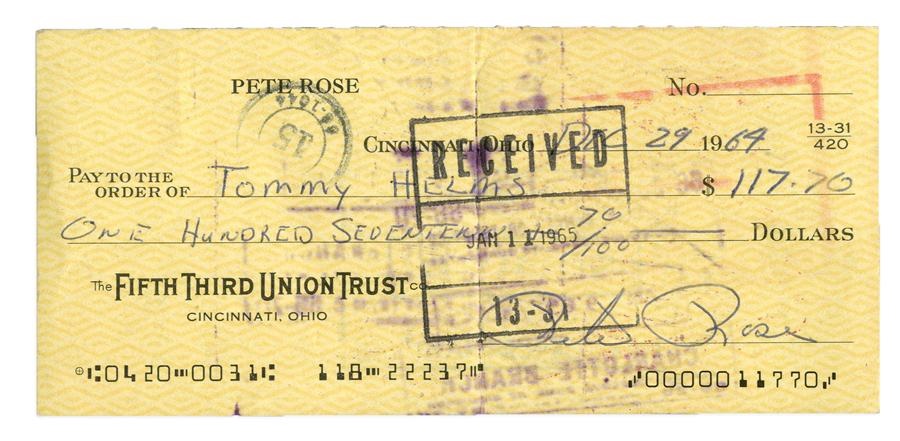 Pete Rose & Cincinnati Reds - 1964 Pete Rose Signed Bank Check