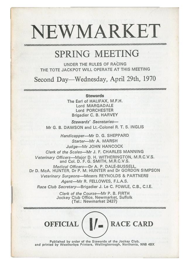 - 1970 High Grade Nijinsky Newmarket England Triple Crown Horse Racing Program