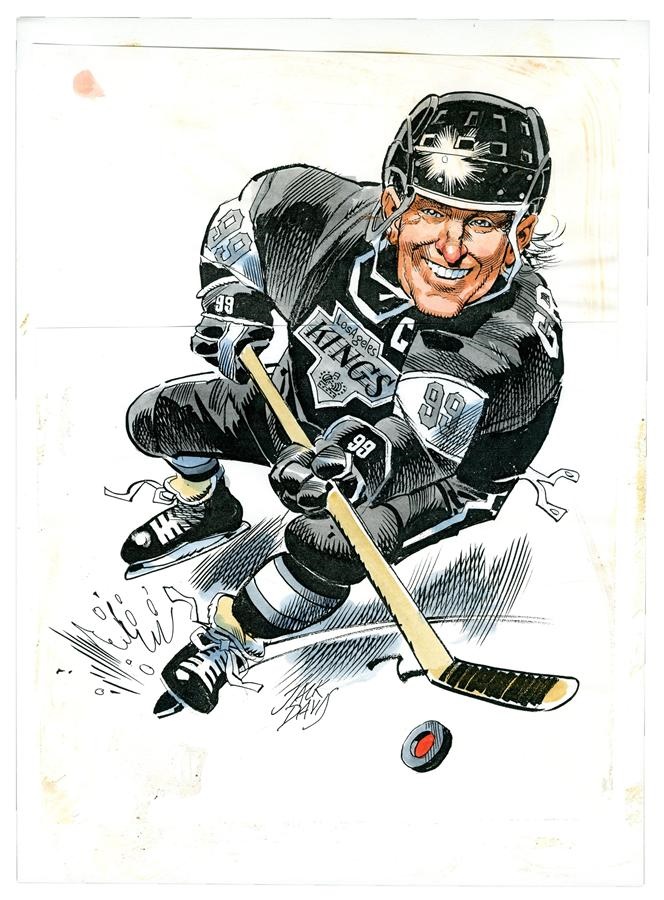 - 1990 Original Art Wayne Gretzky Los Angles Kings by Mad Illustrator Jack Davis