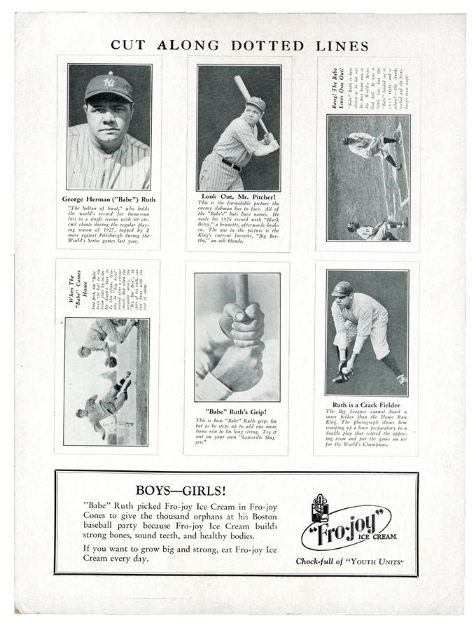 - 1928 Finest Known Speciment Fro-Joy Ice Cream Uncut Sheet  Premium Card with Mailing Envelope