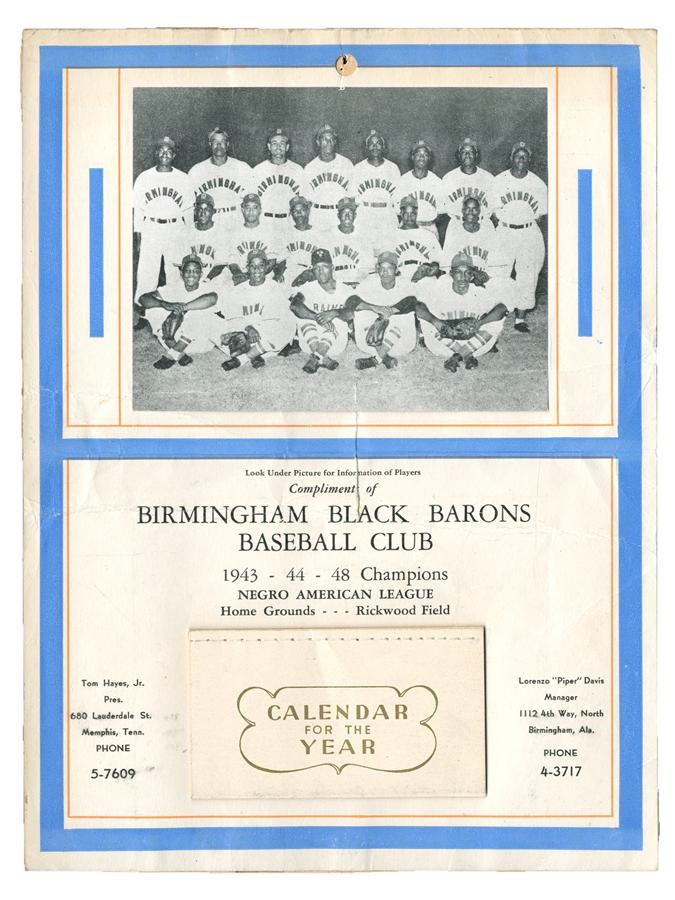 - 1948 Willie Mays Birmingham Black Barons Negro League Calendar