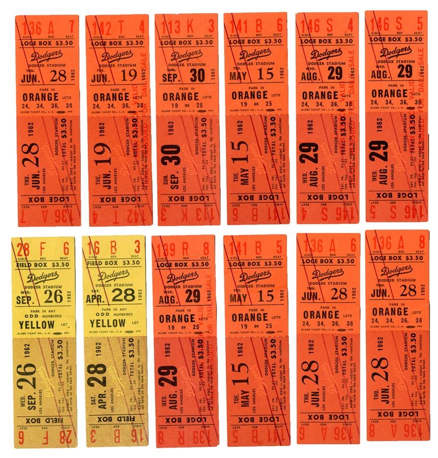 - High Grade 1962 Los Angeles Dodgers Full Tickets with Koufax Win & Rare Season Ending Tie (12)