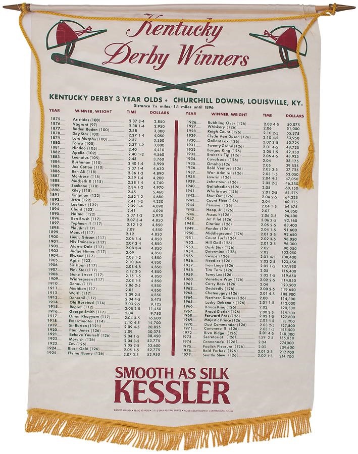 Horse Racing - 1977 Kentucky Derby Winners Kessler Whiskey Silk Advertising Banner
