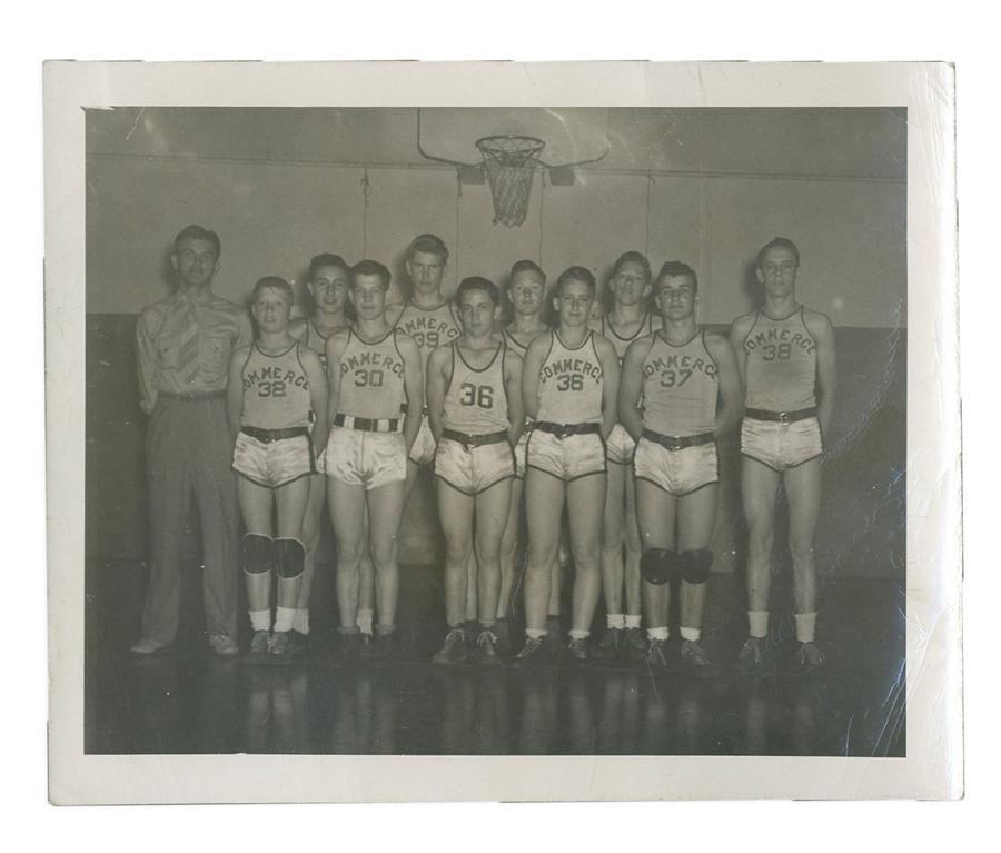 Mantle and Maris - 1940s Mickey Mantle Commerce Basketball Team Photograph