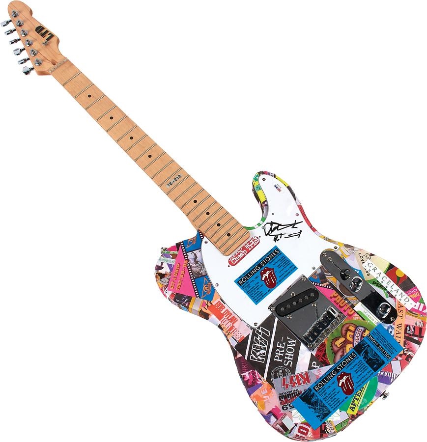 Rock 'N' Roll - Autographed "Keith Richards First" Vintage Backstage Pass Decorated Guitar (2015)