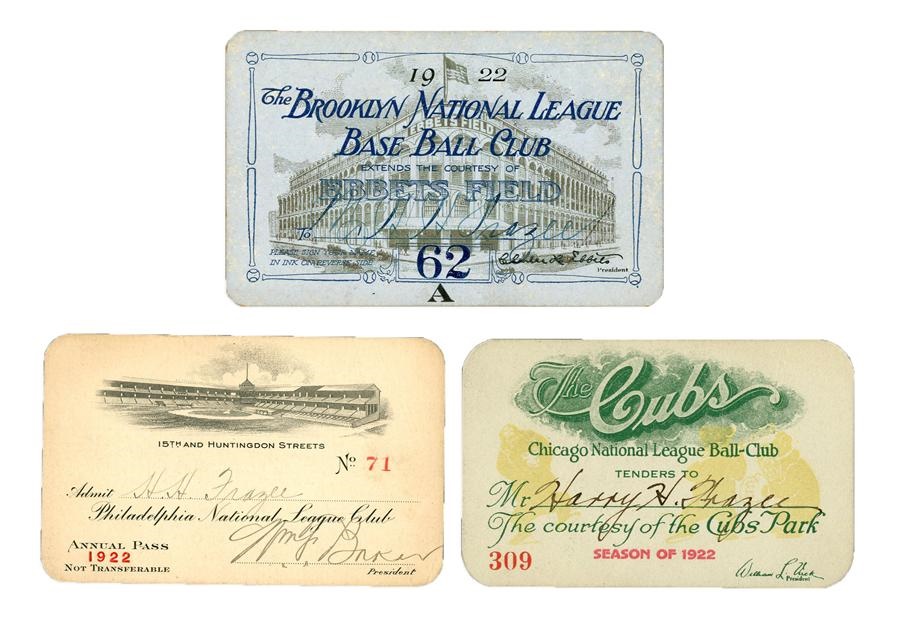 Tickets, Publications & Pins - 1922 Harry Frazee Season Passes (3)