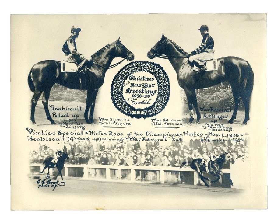 Horse Racing - Seabiscuit v War Admiral Christmas Card by C.C. Cook