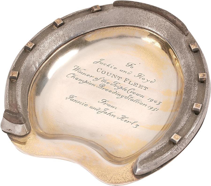 Horse Racing - Count Fleet Horseshoe in Sterling Silver Mount Presented by the Hertz Family to Famed Aviatrix