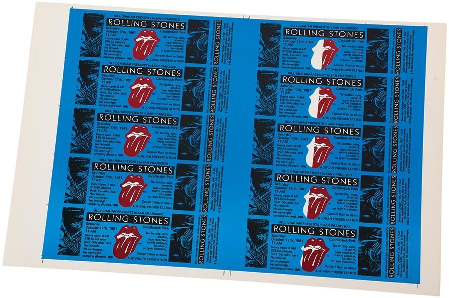 Rock 'N' Roll - 1981 Rolling Stones Uncut Sheet of Concert Tickets