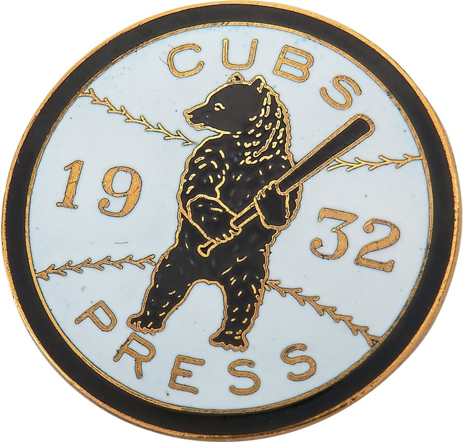Tickets, Publications & Pins - 1932 Chicago Cubs "Called Shot" World Series Press Pin
