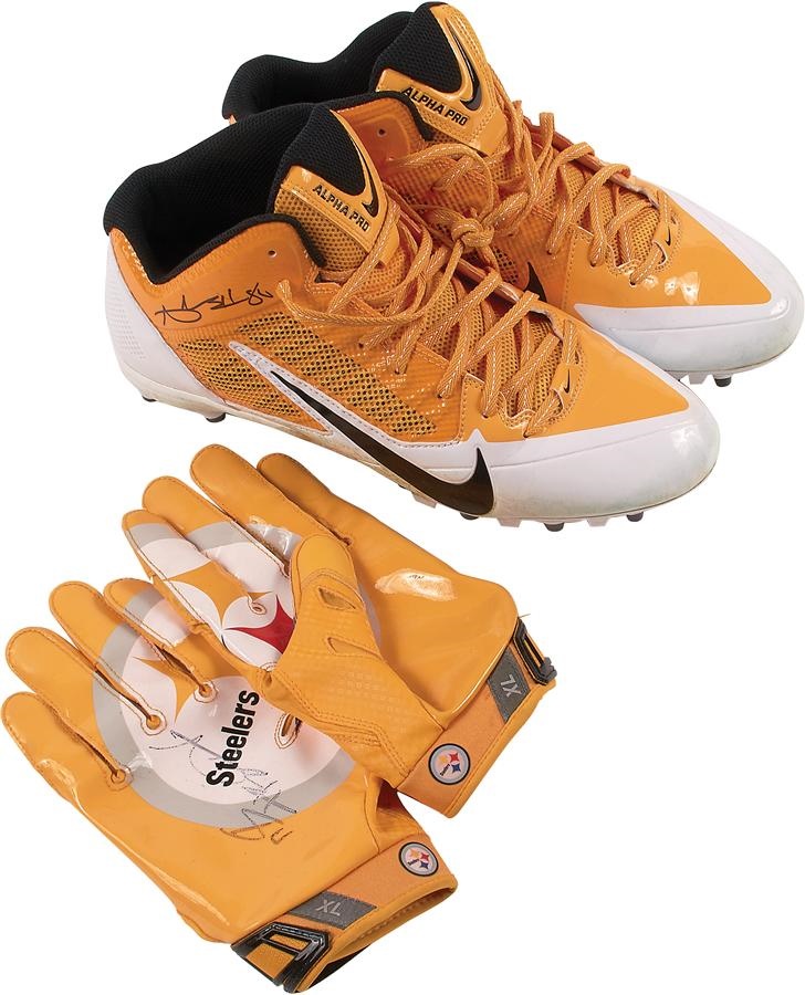 - 2014 Antonio Brown Pittsburgh Steelers Game Worn Cleats and Gloves