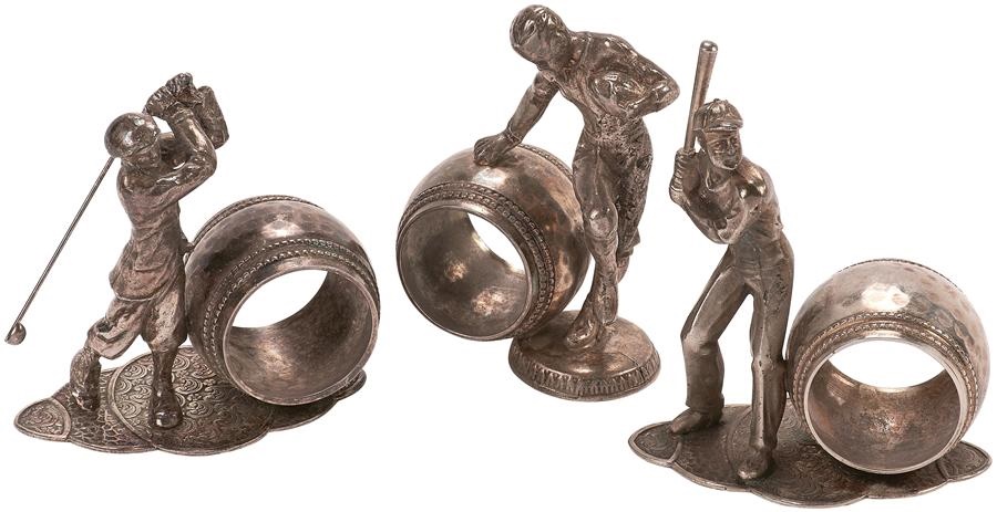 - 19th Century Figural Napkin Ring Set of 3: Baseball, Football, Golf