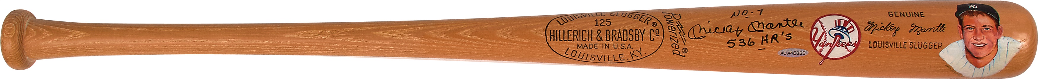 Mantle and Maris - Mickey Mantle Signed Bat with Hand Painted Portrait