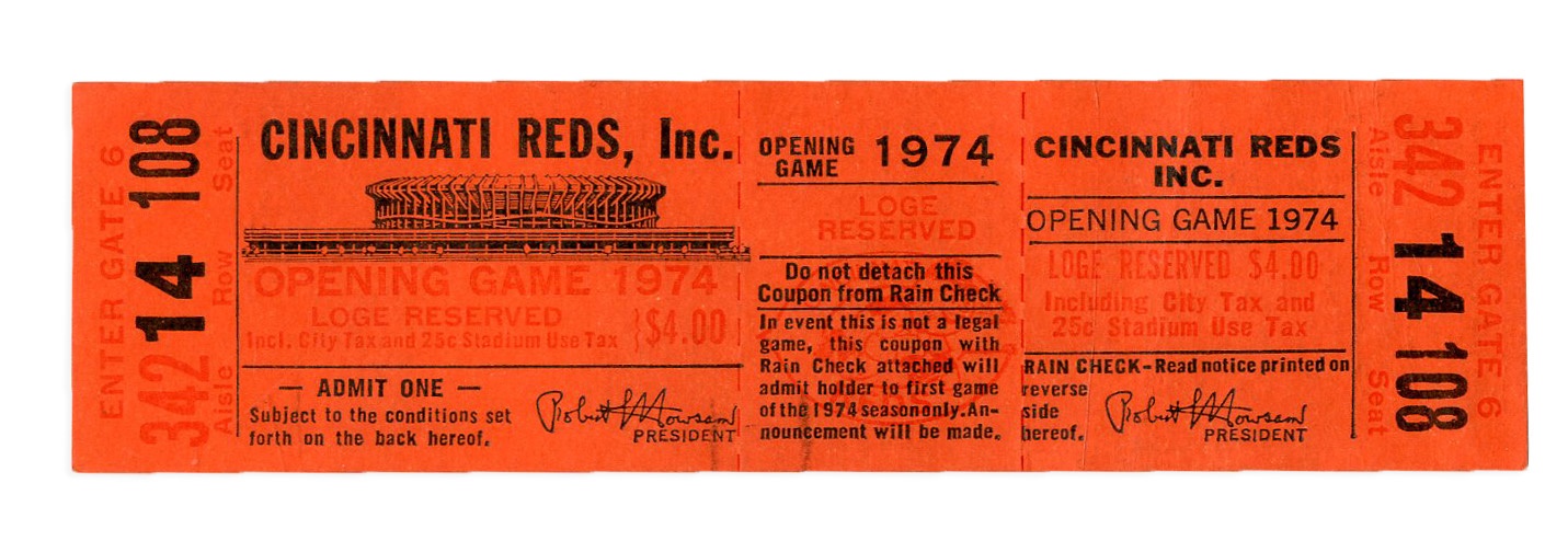 Tickets, Publications & Pins - 1974 Hank Aaron 714th Homerun Full Ticket