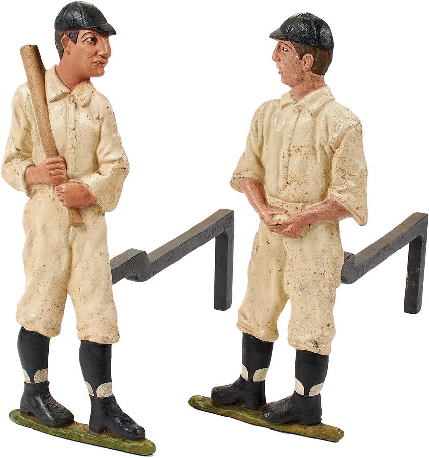 Baseball Memorabilia - Early 1900s Baseball Andirons - The Finest Known Pair