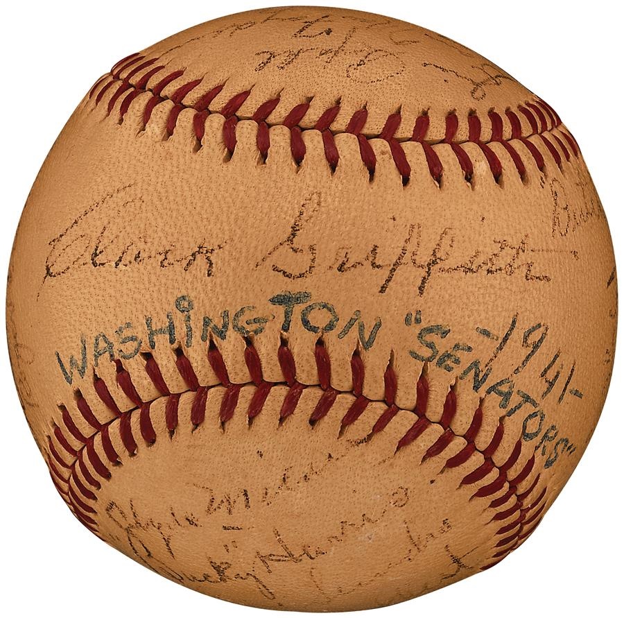 - 1941 Washington Senators Team Signed Baseball with Clark Griffith on Sweet Spot