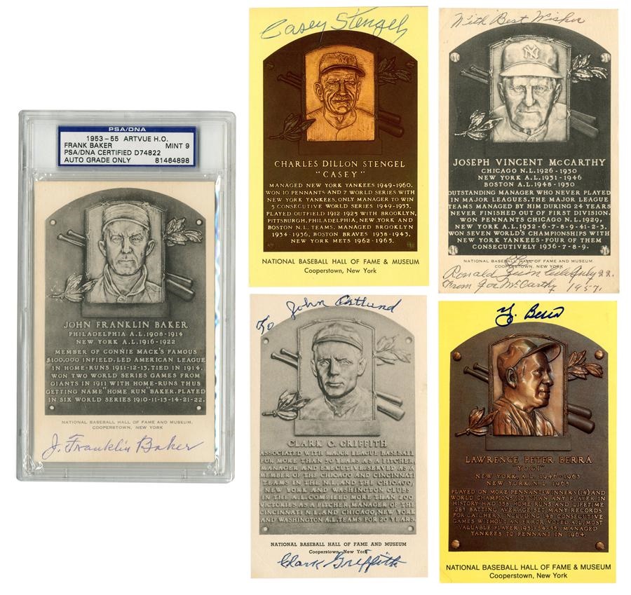 Historic New York Yankee Baseball Collection - Signed Yellow & B/W HOF Postcards (5)