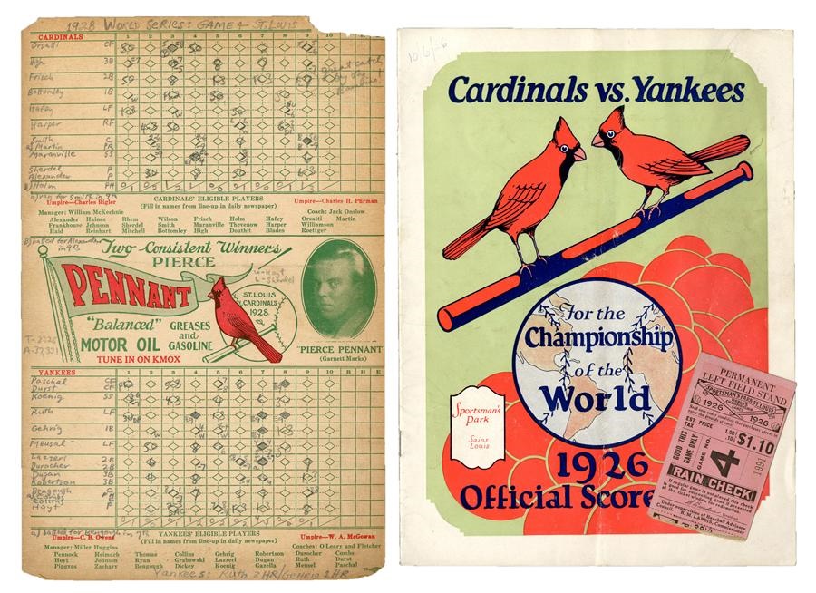 Historic New York Yankee Baseball Collection - Two Babe Ruth Famous World Series Road Games Programs & Ticket