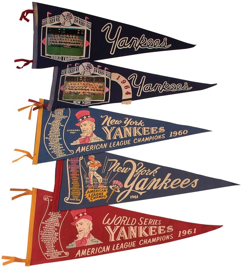 Historic New York Yankee Baseball Collection - Mantle & Maris Era NY Yankee Pennants (5)