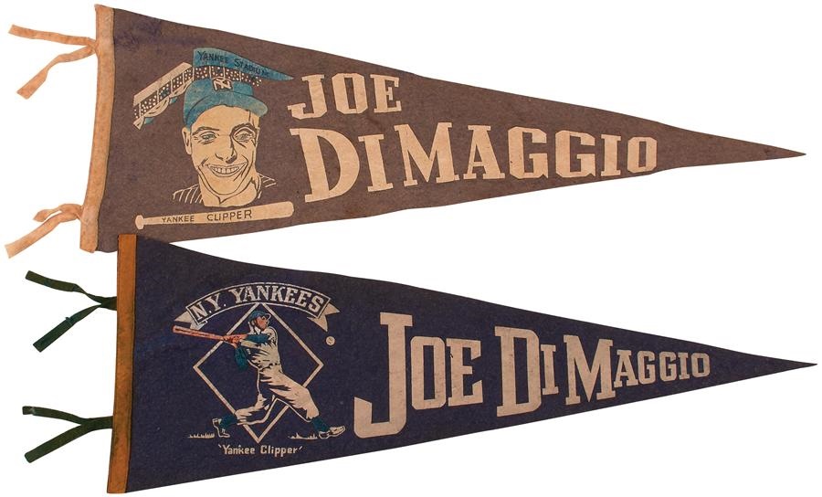 Historic New York Yankee Baseball Collection - Pair of 1940s Joe DiMaggio Pennants