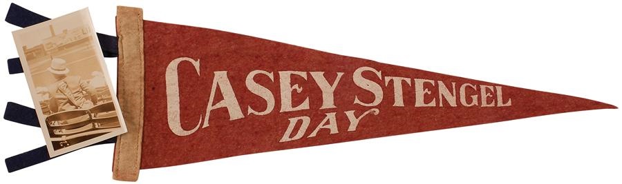 Historic New York Yankee Baseball Collection - 1940s "Casey Stengel Day" Pennant in Vintage Snapshot