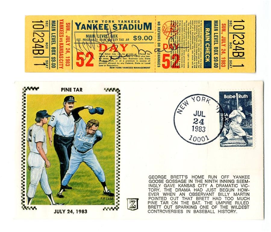 Tickets, Publications & Pins - 1983 Pine Tar Game Full Ticket Signed by Brett and Martin