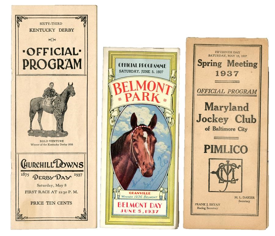 Horse Racing - "War Admiral" 1936 Triple Crown Programs (3)