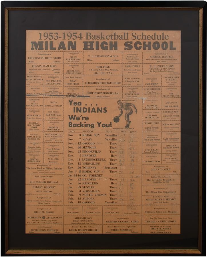 - 1953-54 Milan Indians Cardboard Advertising Schedule