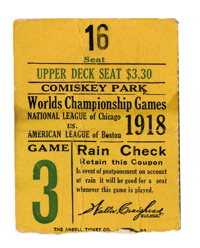 Tickets, Publications & Pins - 1918 World Series Ticket Stub