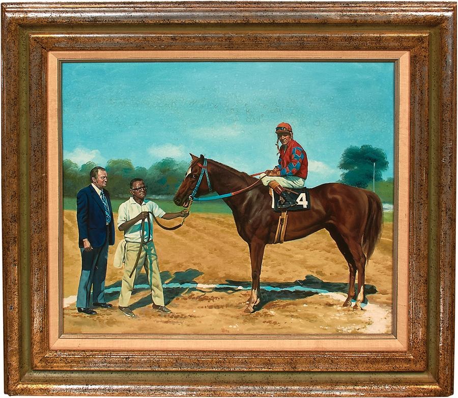 Horse Racing - 1973 Onion Upsets Secretariat "Winner's Circle" Oil on Canvas from Jacinto Vasquez