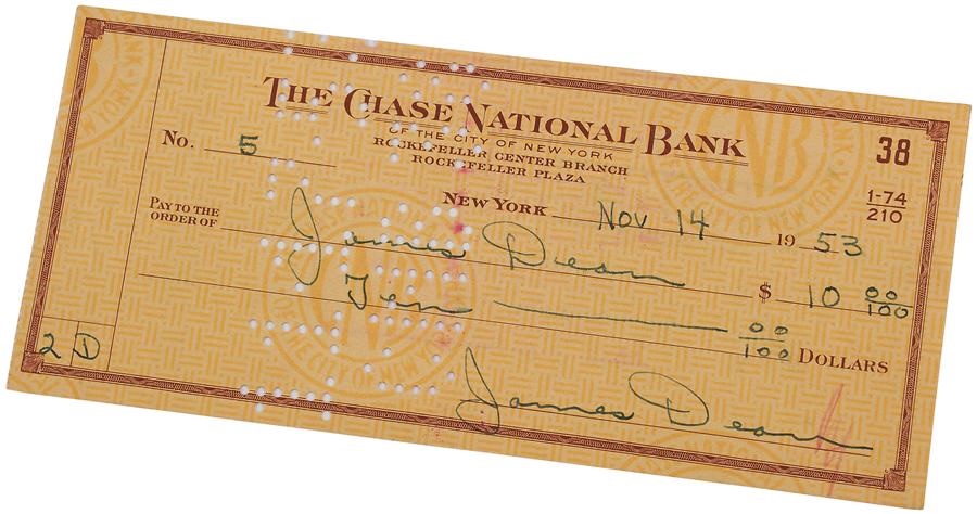 Rock And Pop Culture - 1953 James Dean Triple Signed Bank Check