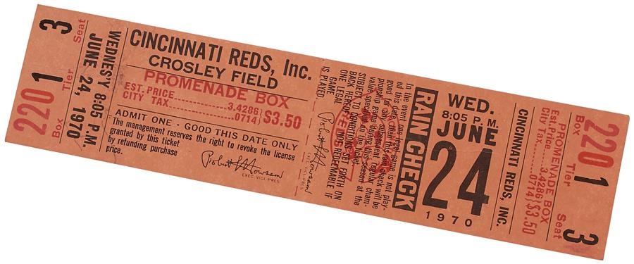 Baseball Memorabilia - 1970 Last Game at Crosley Field Full Ticket