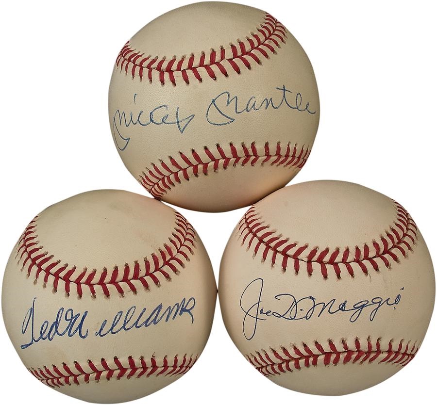 Baseball Autographs - Mickey Mantle, Joe DiMaggio and Ted Williams Single Signed Baseballs