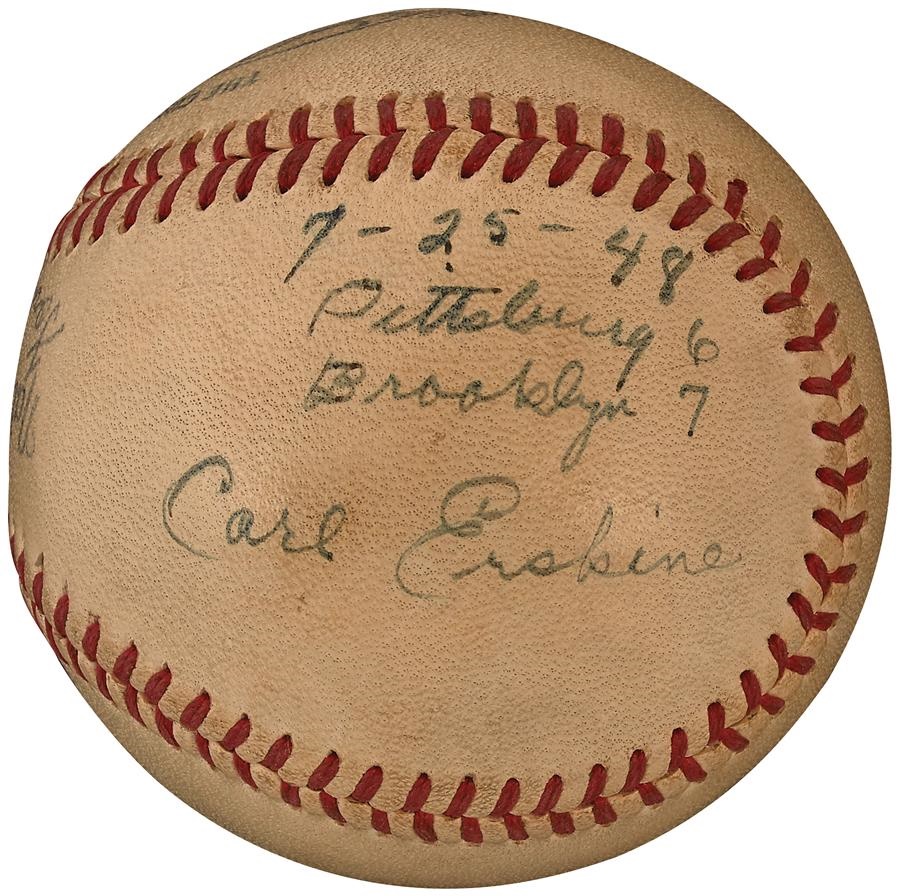 - 1948 Carl Erkine Last Out Baseball From His First Career Win