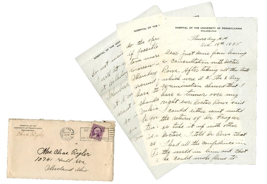 Baseball Autographs - Charles "Cy" Rigler Handwirtten Letter Dated Two Days Before His Death