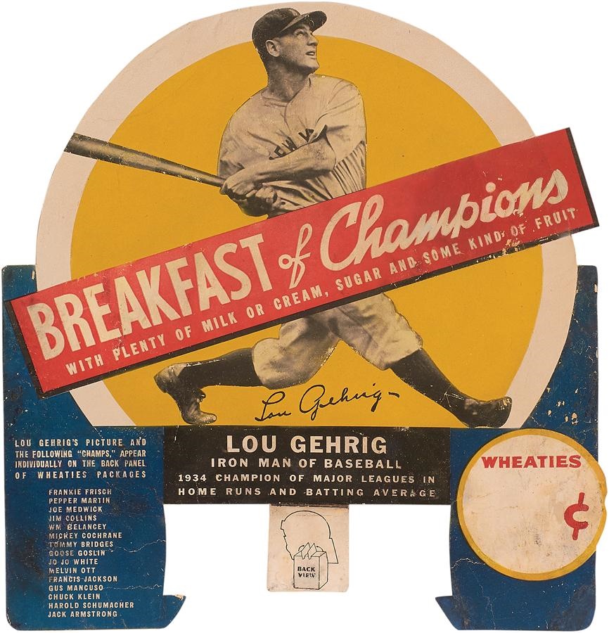 Ruth and Gehrig - Lou Gehrig 1930s Wheaties Advertising Sign