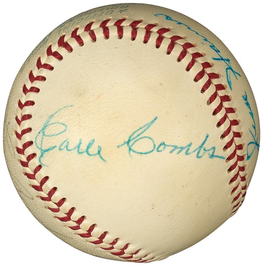 Baseball Autographs - Earle Combs, Ford Frick, Haines & Boudreau Signed HOF 1970 Baseball