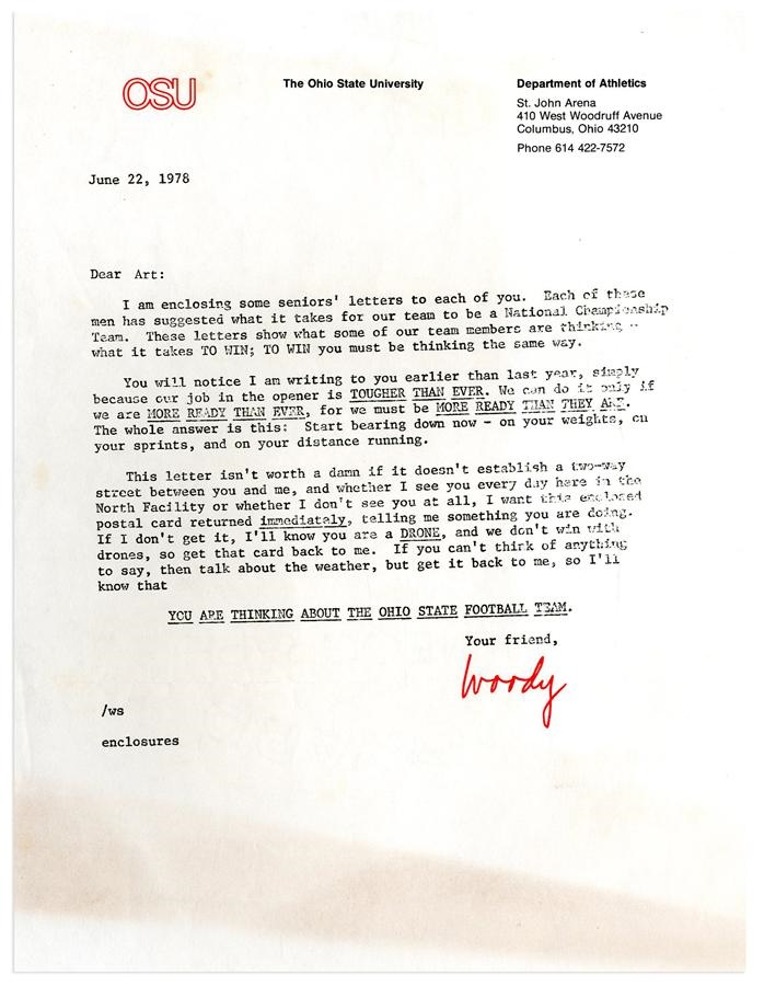 Woody Hayes 1978 Signed Letter & 1976 Rose Bowl Program (2)